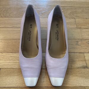 St John Women’s pink white Leather Block Heel Pumps 7.5